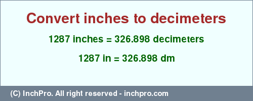 Result converting 1287 inches to dm = 326.898 decimeters