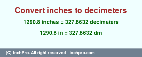 Result converting 1290.8 inches to dm = 327.8632 decimeters