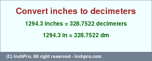Result converting 1294.3 inches to dm = 328.7522 decimeters