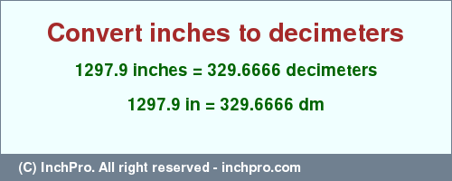 Result converting 1297.9 inches to dm = 329.6666 decimeters