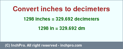 Result converting 1298 inches to dm = 329.692 decimeters