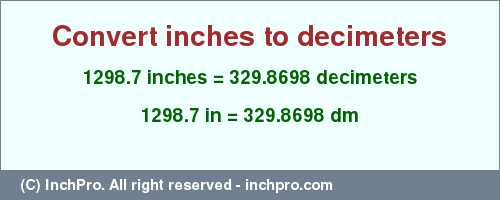 Result converting 1298.7 inches to dm = 329.8698 decimeters