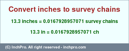 Result converting 13.3 inches to ch = 0.0167928957071 survey chains