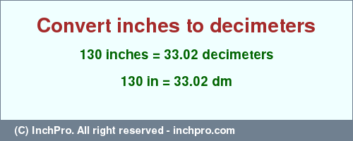 Result converting 130 inches to dm = 33.02 decimeters