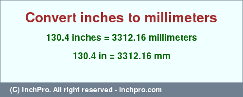 Result converting 130.4 inches to mm = 3312.16 millimeters