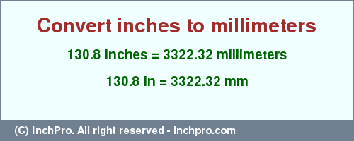 Result converting 130.8 inches to mm = 3322.32 millimeters