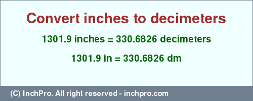 Result converting 1301.9 inches to dm = 330.6826 decimeters