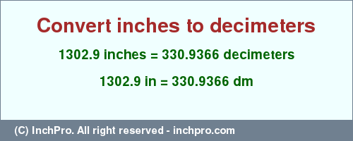 Result converting 1302.9 inches to dm = 330.9366 decimeters