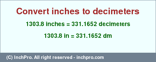 Result converting 1303.8 inches to dm = 331.1652 decimeters