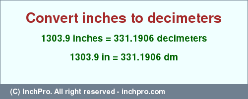 Result converting 1303.9 inches to dm = 331.1906 decimeters