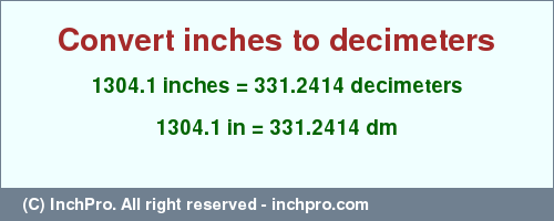 Result converting 1304.1 inches to dm = 331.2414 decimeters