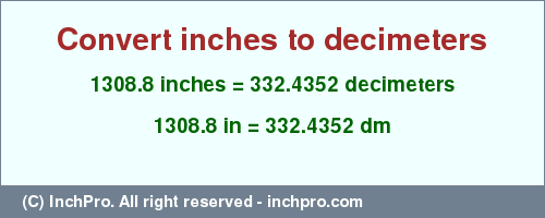 Result converting 1308.8 inches to dm = 332.4352 decimeters