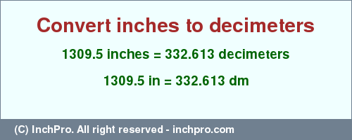 Result converting 1309.5 inches to dm = 332.613 decimeters