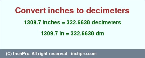 Result converting 1309.7 inches to dm = 332.6638 decimeters