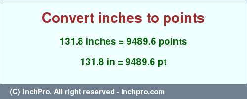 Result converting 131.8 inches to pt = 9489.6 points