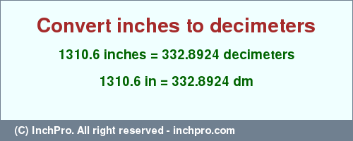 Result converting 1310.6 inches to dm = 332.8924 decimeters