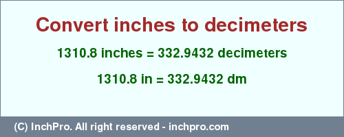 Result converting 1310.8 inches to dm = 332.9432 decimeters