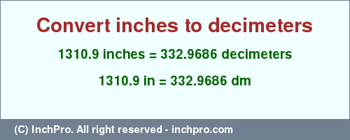 Result converting 1310.9 inches to dm = 332.9686 decimeters