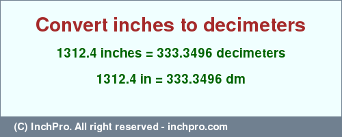 Result converting 1312.4 inches to dm = 333.3496 decimeters