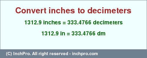 Result converting 1312.9 inches to dm = 333.4766 decimeters