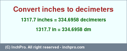 Result converting 1317.7 inches to dm = 334.6958 decimeters