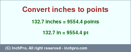 Result converting 132.7 inches to pt = 9554.4 points