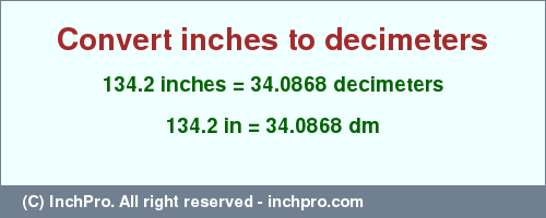 Result converting 134.2 inches to dm = 34.0868 decimeters