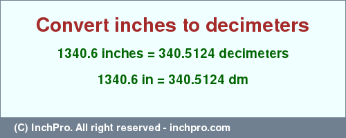 Result converting 1340.6 inches to dm = 340.5124 decimeters