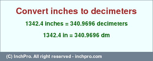 Result converting 1342.4 inches to dm = 340.9696 decimeters