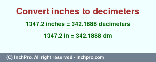 Result converting 1347.2 inches to dm = 342.1888 decimeters