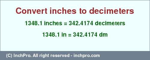 Result converting 1348.1 inches to dm = 342.4174 decimeters