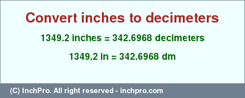 Result converting 1349.2 inches to dm = 342.6968 decimeters