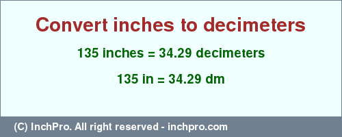 Result converting 135 inches to dm = 34.29 decimeters