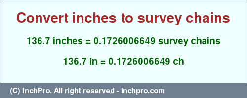 Result converting 136.7 inches to ch = 0.1726006649 survey chains