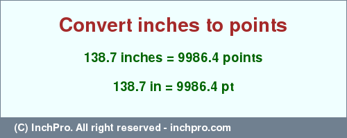 Result converting 138.7 inches to pt = 9986.4 points