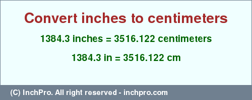 Result converting 1384.3 inches to cm = 3516.122 centimeters