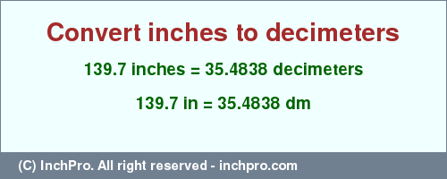Result converting 139.7 inches to dm = 35.4838 decimeters