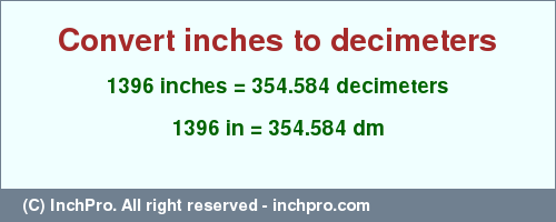 Result converting 1396 inches to dm = 354.584 decimeters