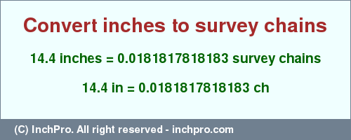 Result converting 14.4 inches to ch = 0.0181817818183 survey chains