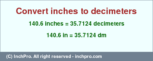 Result converting 140.6 inches to dm = 35.7124 decimeters