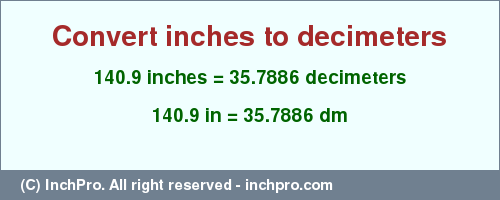 Result converting 140.9 inches to dm = 35.7886 decimeters