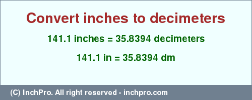 Result converting 141.1 inches to dm = 35.8394 decimeters