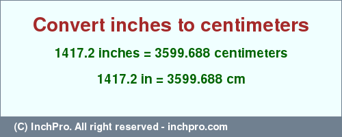 Result converting 1417.2 inches to cm = 3599.688 centimeters