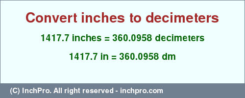 Result converting 1417.7 inches to dm = 360.0958 decimeters