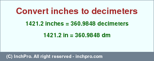 Result converting 1421.2 inches to dm = 360.9848 decimeters
