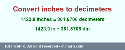 Result converting 1423.9 inches to dm = 361.6706 decimeters