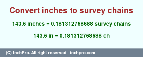 Result converting 143.6 inches to ch = 0.181312768688 survey chains