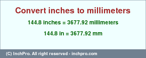 Result converting 144.8 inches to mm = 3677.92 millimeters