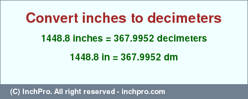Result converting 1448.8 inches to dm = 367.9952 decimeters