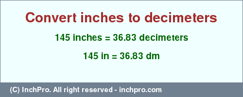 Result converting 145 inches to dm = 36.83 decimeters